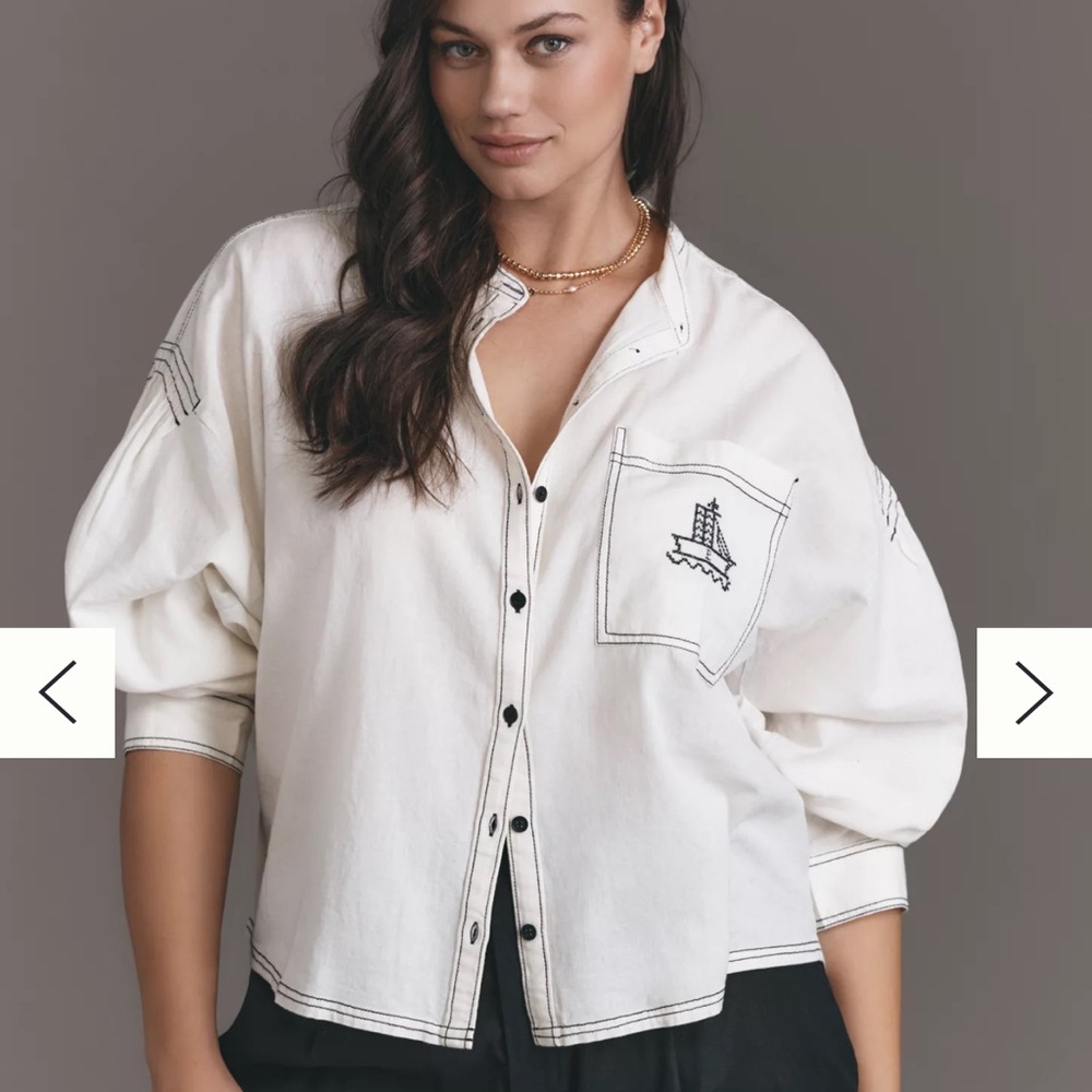 Pilcro Cotton Linen Batwing Buttondown Blouse